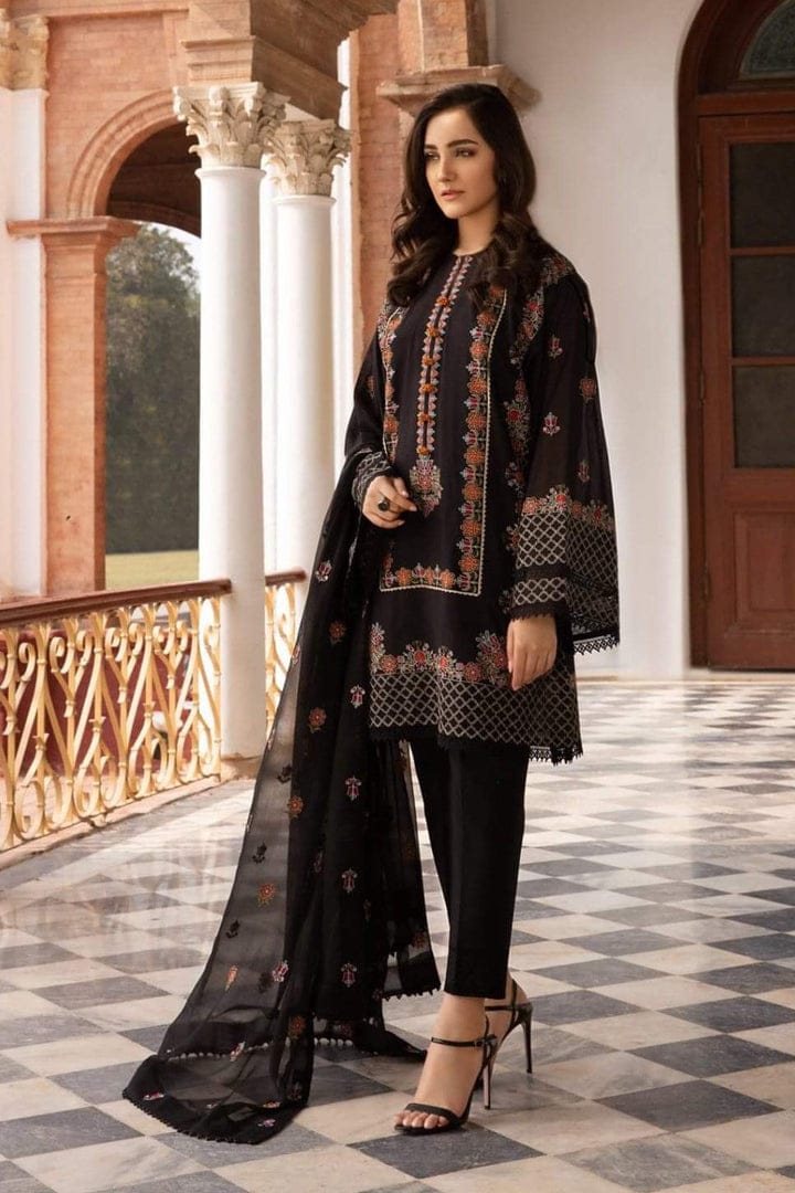 BR-465 Lawn Unstitched Embroidered 3pc Suit With Bamber Chiffon Embroidered Dupatta
