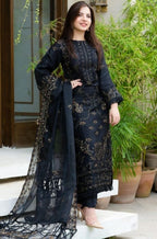 NS-32 Un-Stitched Lawn Embroidered 3pc With Organza Embroidered Dupatta
