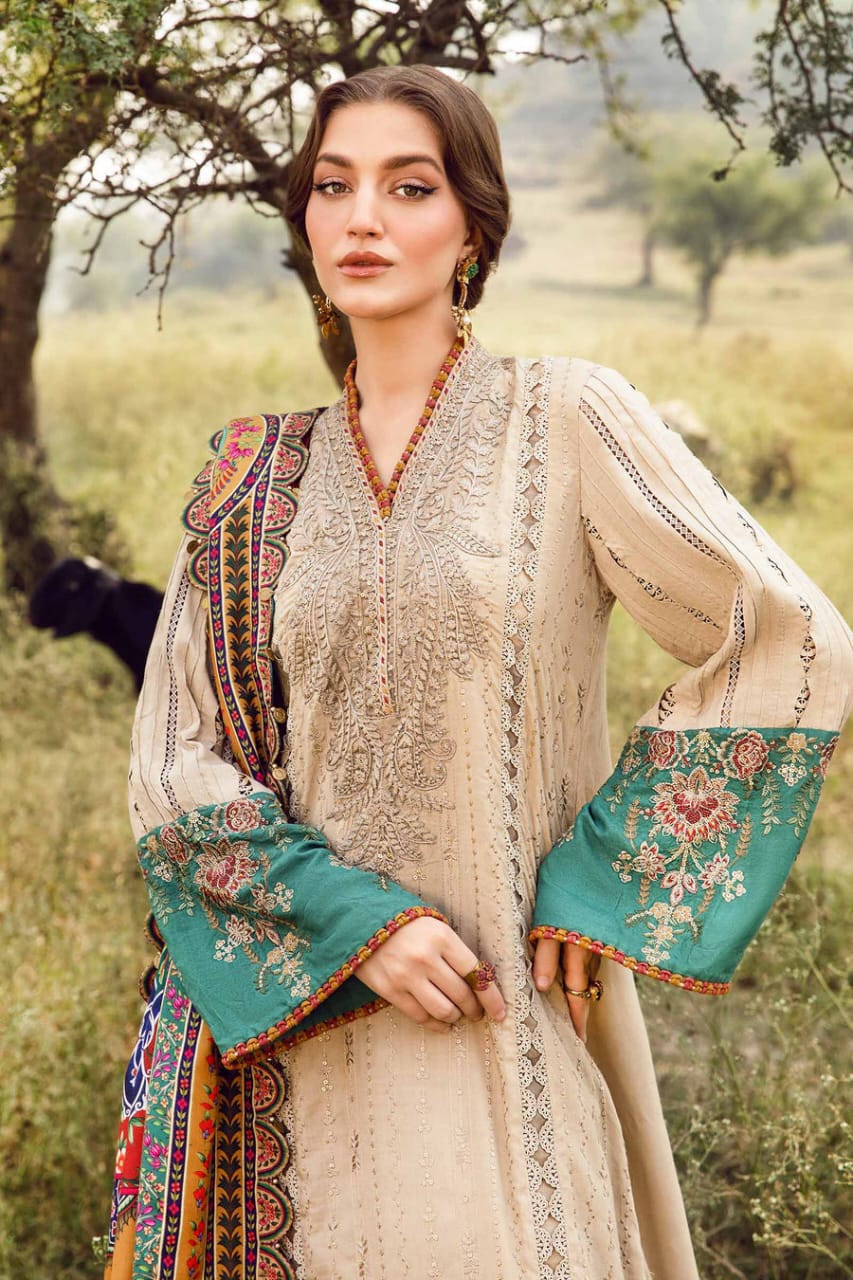 MB-2580 Lawn Unstitched Embroidered 3pc Suit With Poly Lawn Printed Dupatta