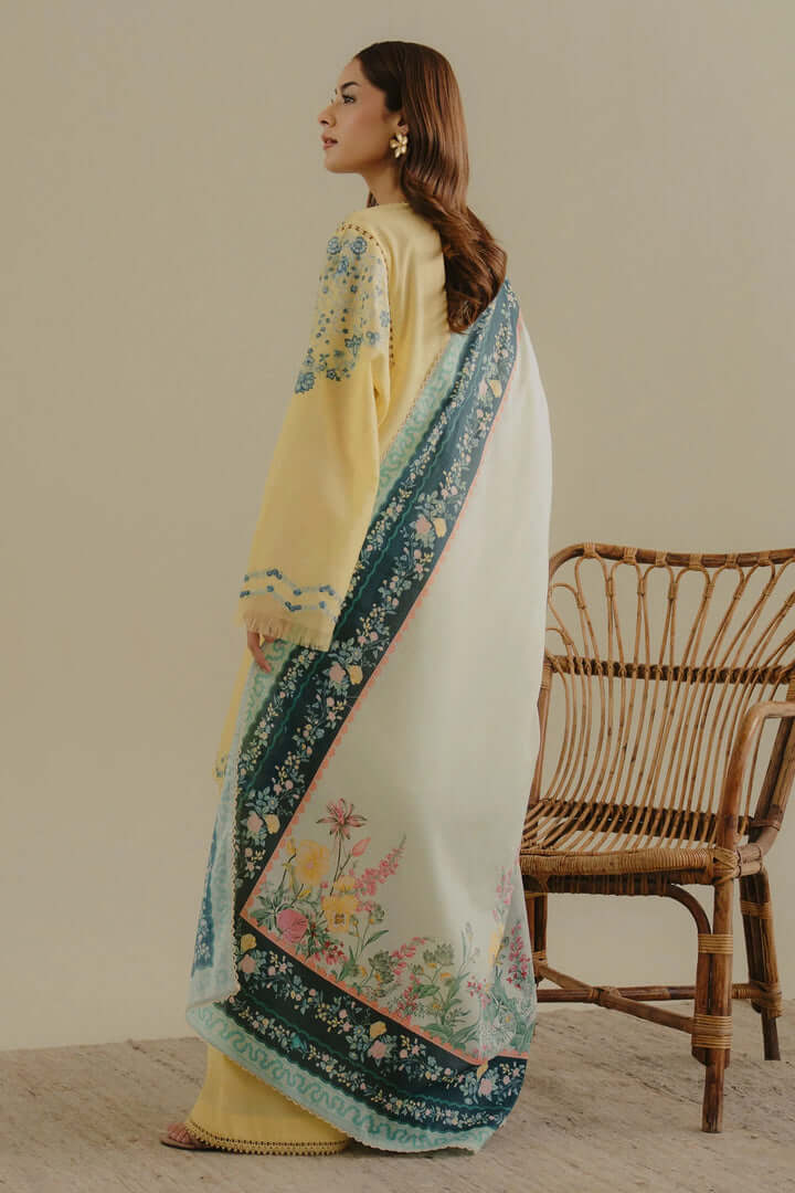 3 Piece Unstitched Heavy Embroidered Lawn Suit ( Printed Silk Dupatta )