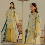 3 Piece Unstitched Heavy Embroidered Lawn Suit ( Printed Silk Dupatta )